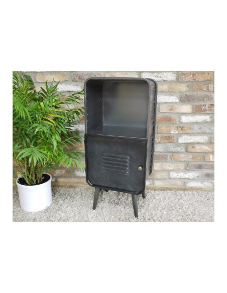 Meuble d'appoint en métal gris avec niche style Industriel