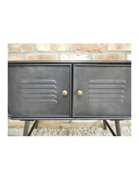 Chevet en métal gris double porte style Indus