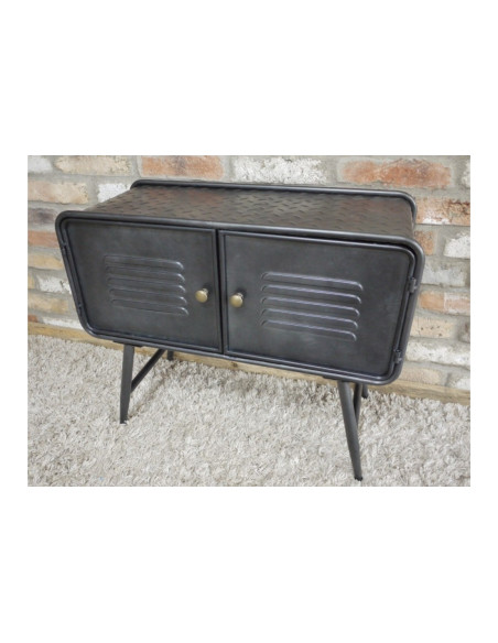 Chevet en métal gris double porte style Indus