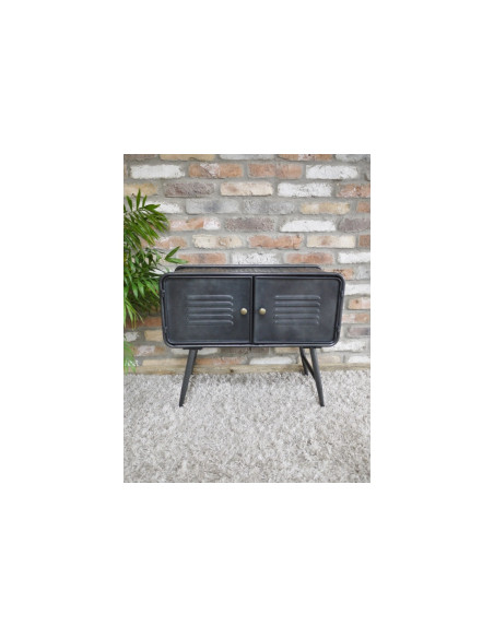 Chevet en métal gris double porte style Indus