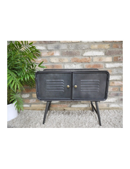 Chevet en métal gris double porte style Indus