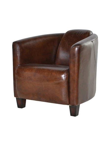 Fauteuil club en cuir brun vieilli Georgio