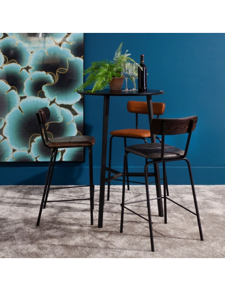 Lot de 2 Tabourets de bar Industriel avec dossier bois