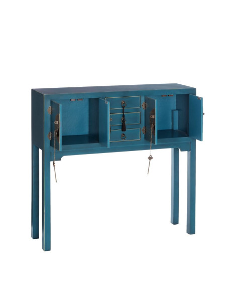 Console 4 portes et 3 tiroirs style Chinois Bleue