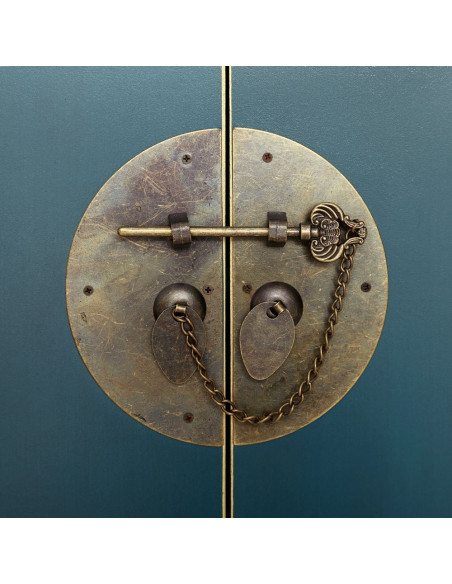 Console 4 portes et 3 tiroirs style Chinois Bleue