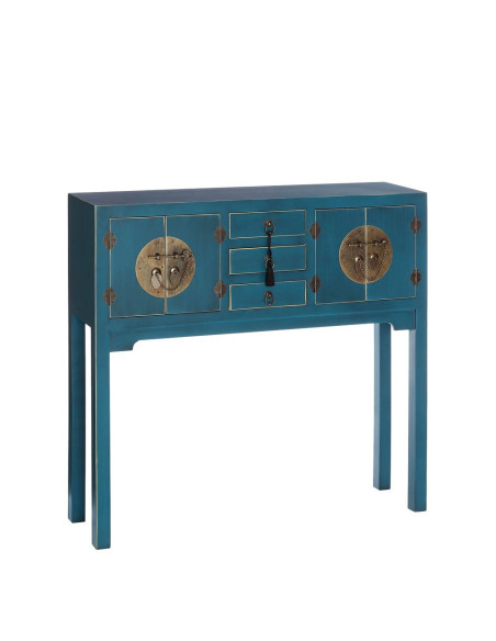 Console 4 portes et 3 tiroirs style Chinois Bleue