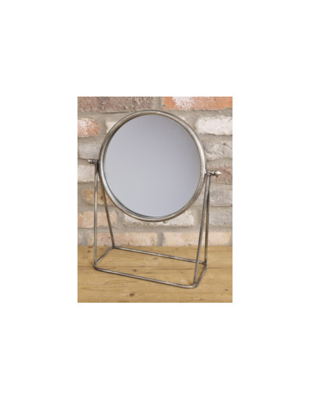 Petit miroir rond à poser en métal Argenté vieilli