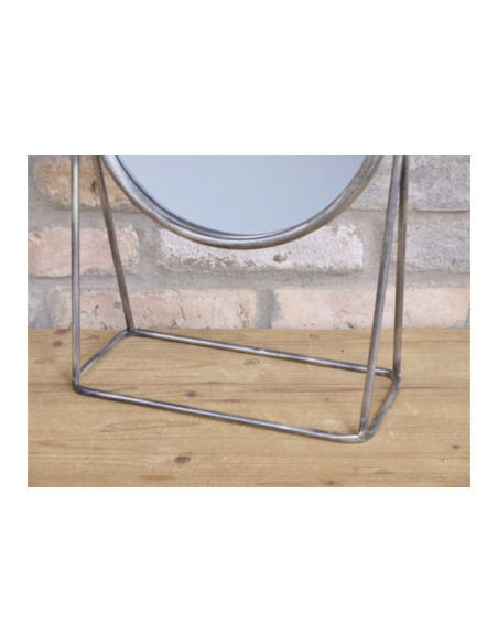 Petit miroir rond à poser en métal Argenté vieilli