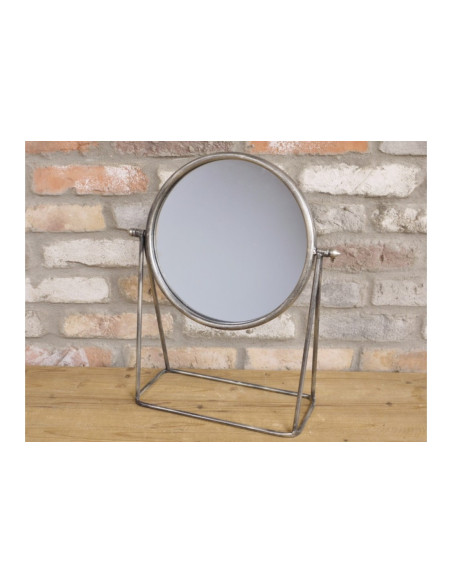 Petit miroir rond à poser en métal Argenté vieilli