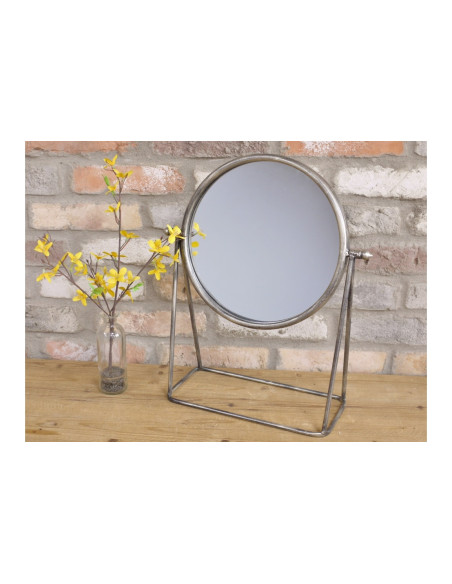 Petit miroir rond à poser en métal Argenté vieilli