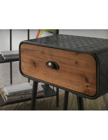 Table de chevet 1 tiroir en métal et bois