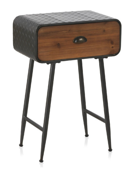 Table de chevet 1 tiroir en métal et bois
