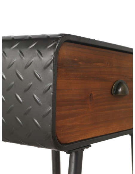 Table de chevet 1 tiroir en métal et bois