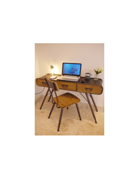 Chaise rétro en métal et bois