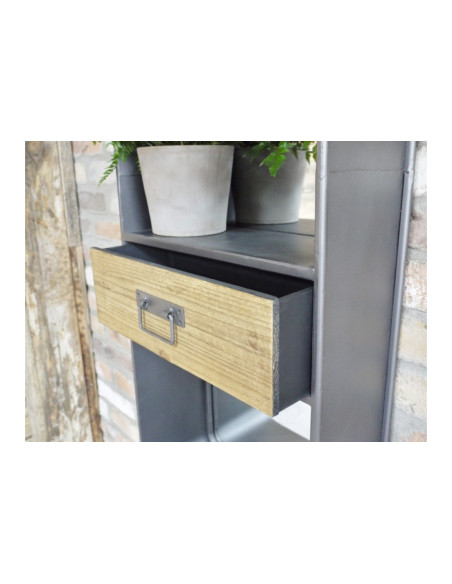 Miroir haut rectangulaire en métal avec tiroir en bois 120 cm