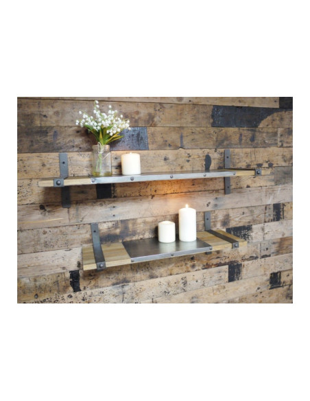 Lot de 2 étagères murales en bois et métal gris