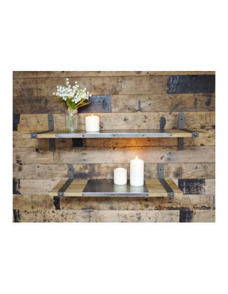 Lot de 2 étagères murales en bois et métal gris