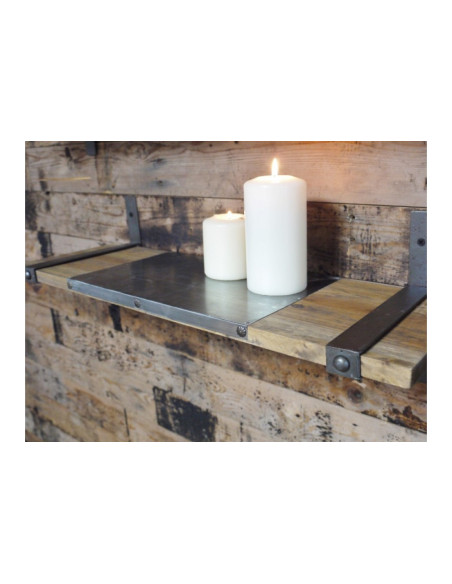 Lot de 2 étagères murales en bois et métal gris