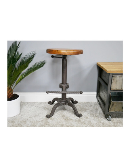 Tabouret réglable en fonte et assise bois