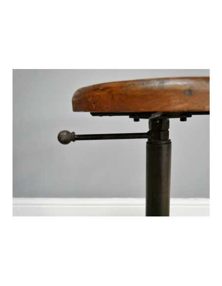 Tabouret réglable en fonte et assise bois