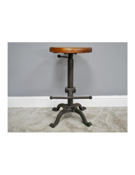 Tabouret réglable en fonte et assise bois