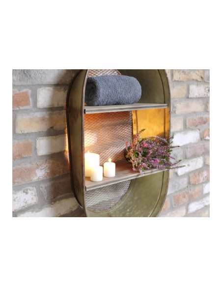 Double étagère murale en forme de bassine zinc