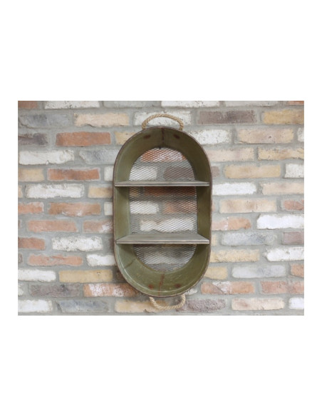Double étagère murale en forme de bassine zinc