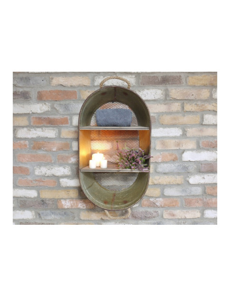 Double étagère murale en forme de bassine zinc