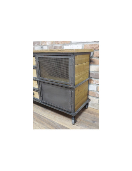 Meuble sur roulettes 4 portes et 4 tiroirs Industriel