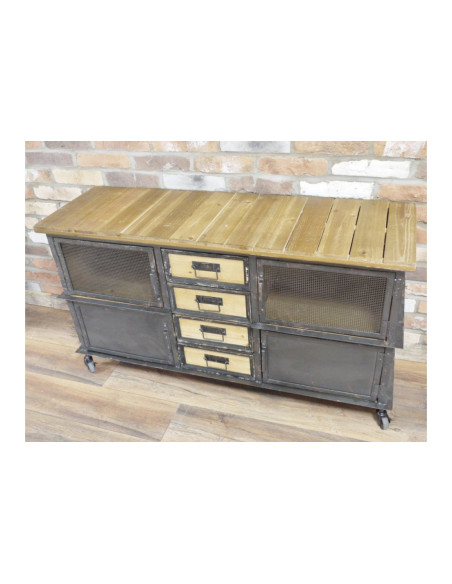 Meuble sur roulettes 4 portes et 4 tiroirs Industriel