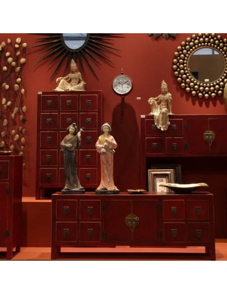 Commode apothicaire 15 tiroirs style Chinois Rouge