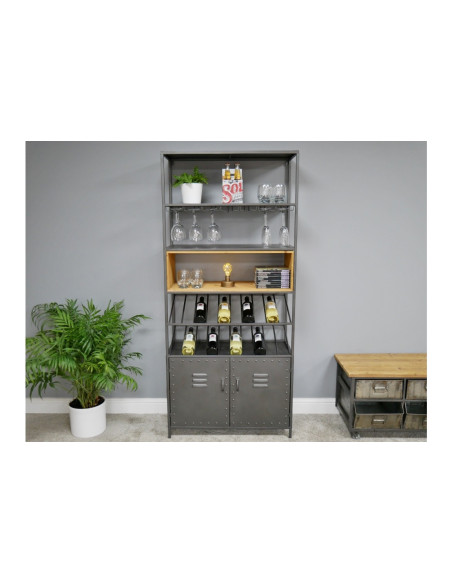 Armoire bar à vin en métal et bois de style Industriel