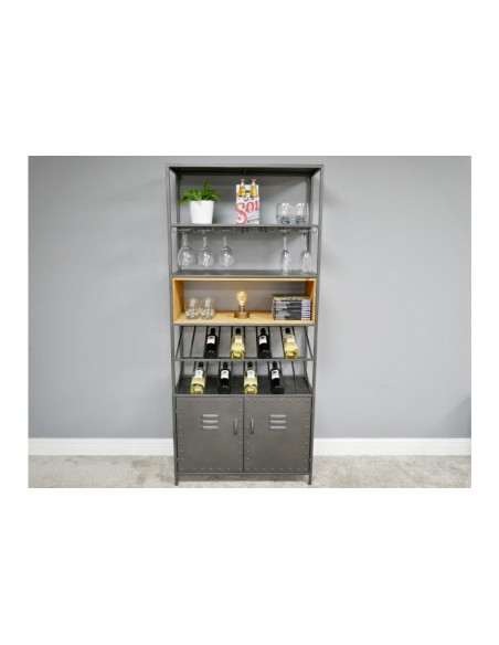 Armoire bar à vin en métal et bois de style Industriel