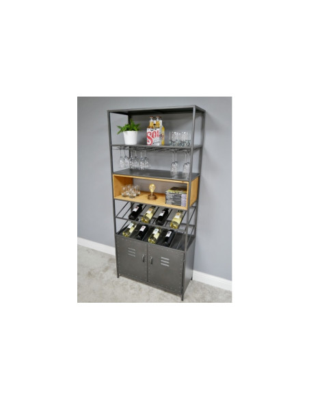 Armoire bar à vin en métal et bois de style Industriel