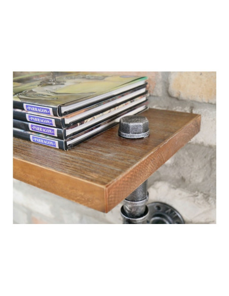 Etagère murale bois et vanne de plombier rouge