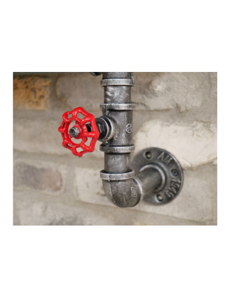 Etagère murale bois et vanne de plombier rouge