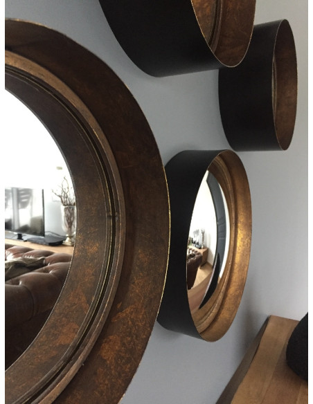 Miroir rond en métal noir intérieur cuivré