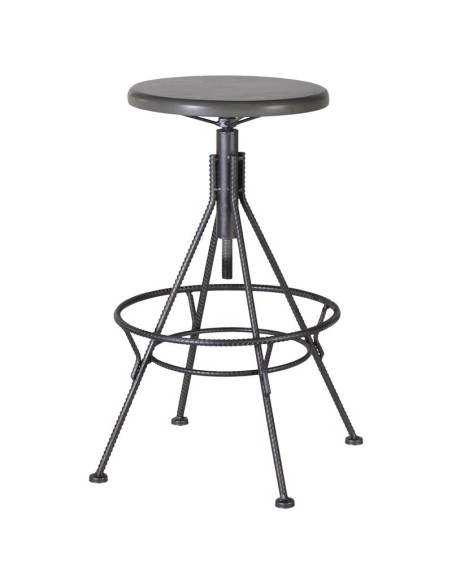 Tabouret de bar rond réglable en hauteur en métal gris