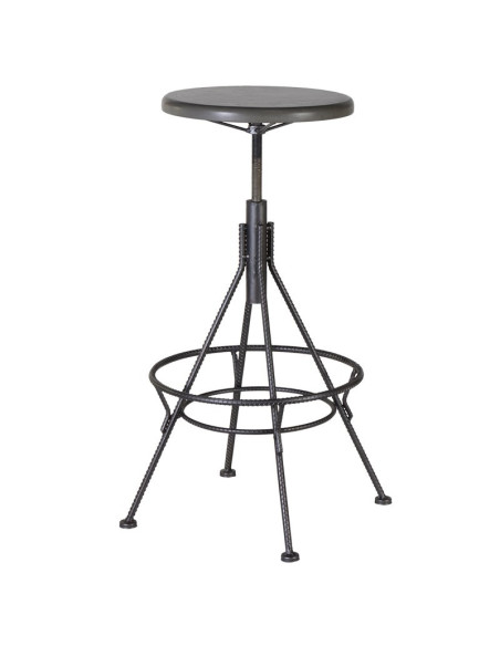 Tabouret de bar rond réglable en hauteur en métal gris