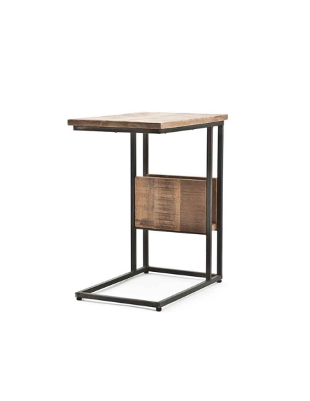 Table d'appoint porte-revues en métal et bois