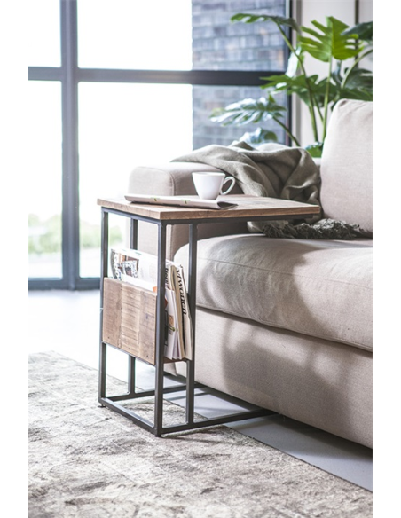 Table d'appoint porte-revues en métal et bois