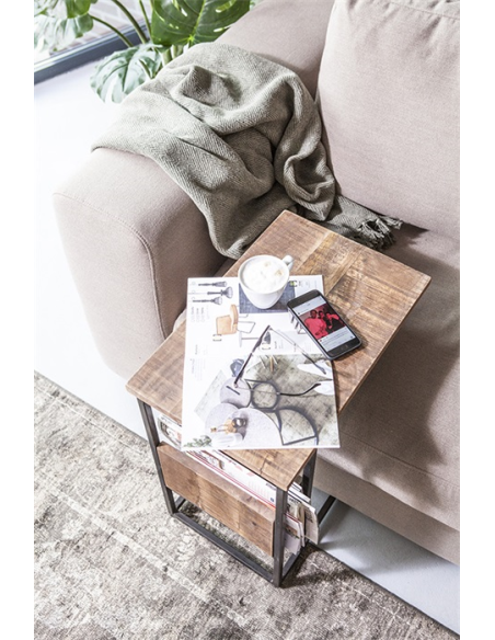 Table d'appoint porte-revues en métal et bois