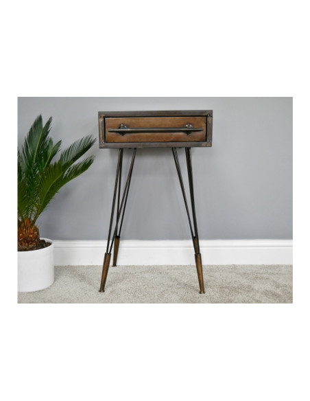 Table de chevet industrielle en métal brossé