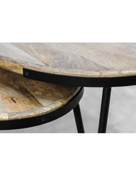Lot de 2 tables basses en manguier et métal Paulson
