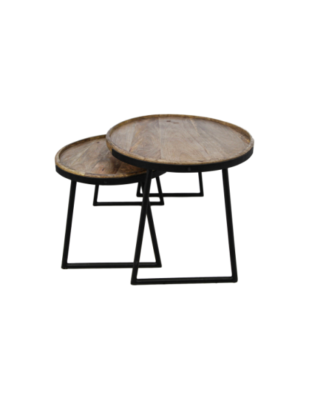 Lot de 2 tables basses en manguier et métal Paulson