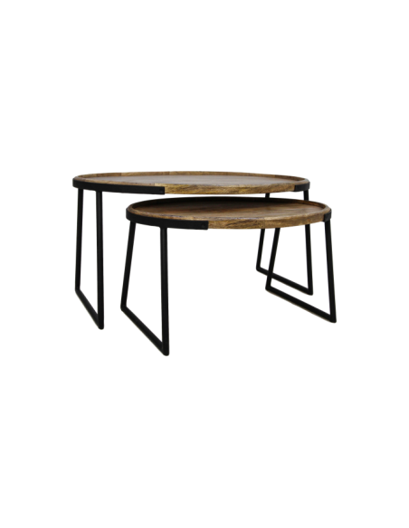 Lot de 2 tables basses en manguier et métal Paulson