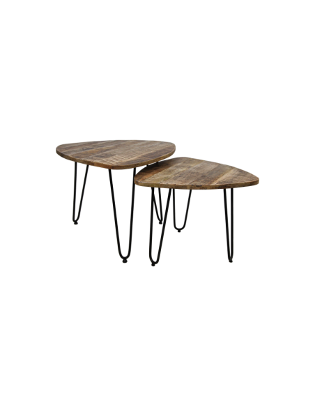 Lot de 2 tables basses gigogne moderne en bois et métal Dexter