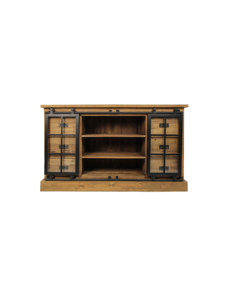 Buffet industriel en teck recyclé et portes coulissantes en métal Blackburn