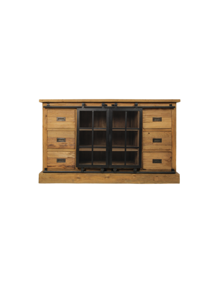 Buffet industriel en teck recyclé et portes coulissantes en métal Blackburn