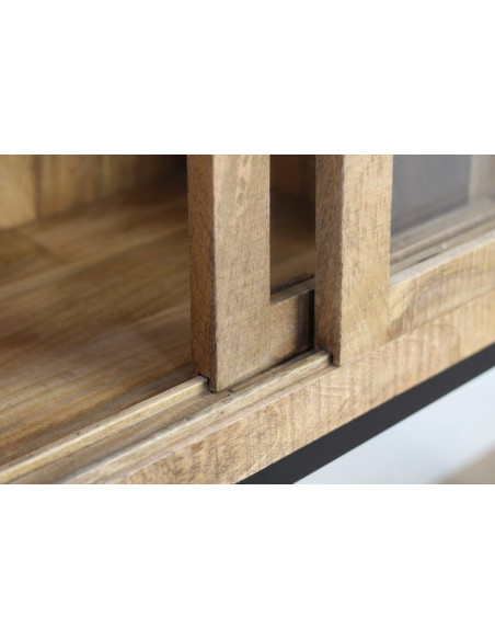 Meuble vitrine à portes coulissantes en manguier